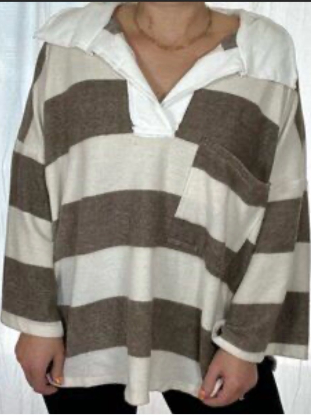 Bucketlist Oversized Cream & Brown Striped Knit Pullover Sweater